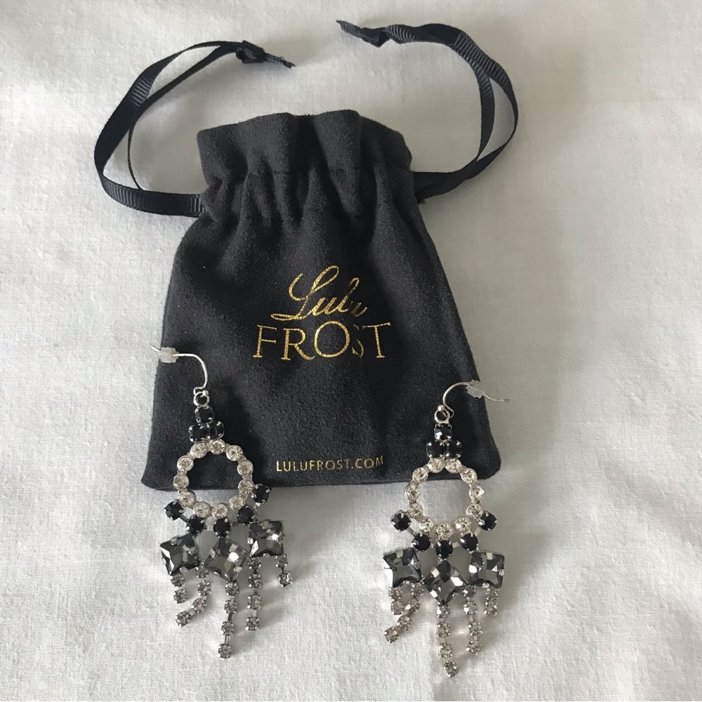 Lulu Frost Crystal Black/Smoky Gray/Clear Dangling Chandrlier Earrings N…